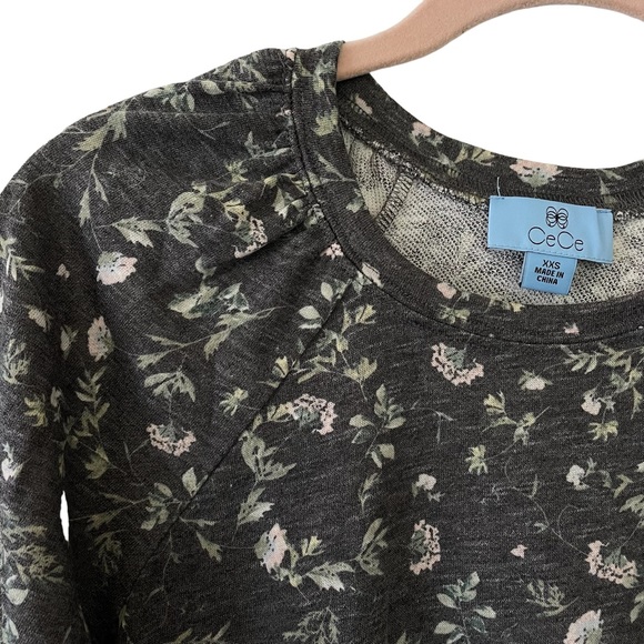 CeCe Crew Neck Floral Puff Sleeve Raglan Top NWT - Picture 3 of 14